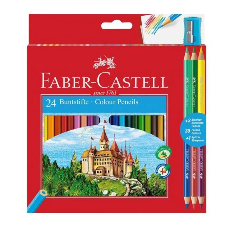 Ξυλομπογιές Faber-Castell σετ 24 τμχ + 3 ξυλομπογιές δύο χρωμάτων + ξύστρα