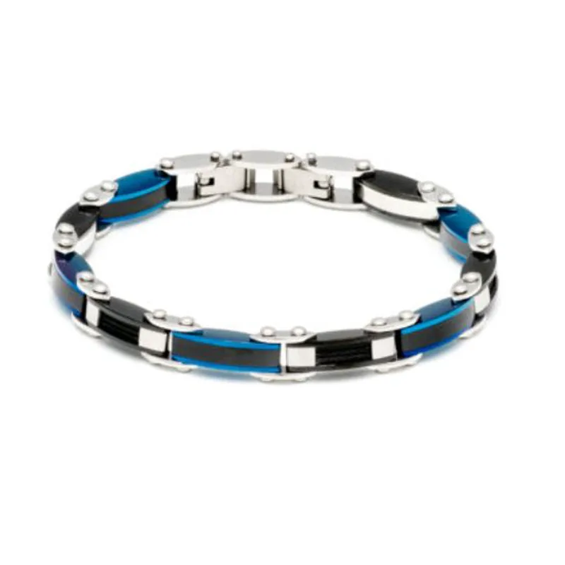 Βραχιόλι Ανδρικό Stainless Steel Ασημί-Μαύρο-Μπλε 20cm Visetti BR029SBM
