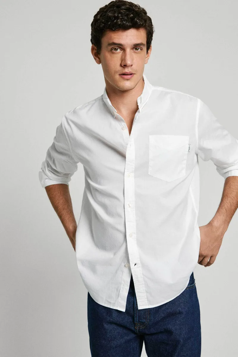 Pepe Jeans ανδρικό πουκάμισο μονόχρωμο Regular Fit - PM308831 Λευκό