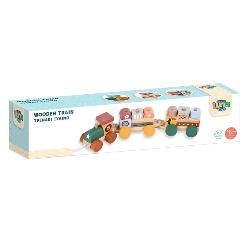 Τρενάκι Ξύλινο Luna Toys Συρόμενο 36,7x8x6,5 εκ.