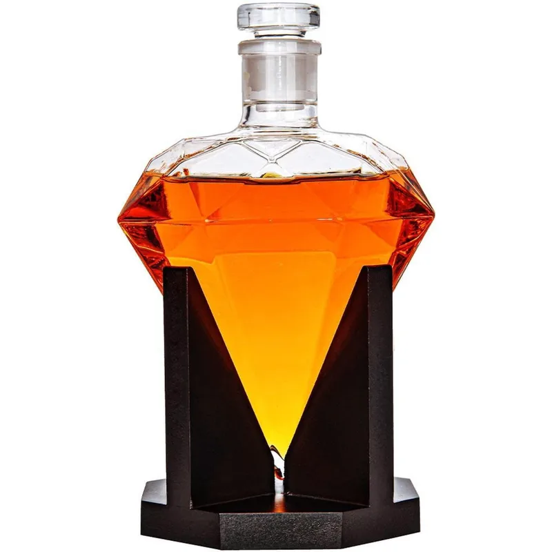 Γυάλινο Σετ Ποτού MikaMax Deluxe Diamond Decanter Set σε Σχήμα Διαμαντιού με 1 x Καράφα Σερβιρίσματος με Πώμα & Ξύλινη Βάση / 1 x Λαβίδα / 1 x Χωνί / 9 x Πέτρες Ουίσκι (8719481354626)