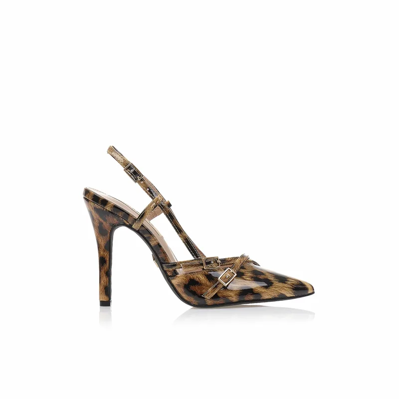 Γόβες mules animal print λουστρίνι με λουράκια ΛΕΟΠΑΡ