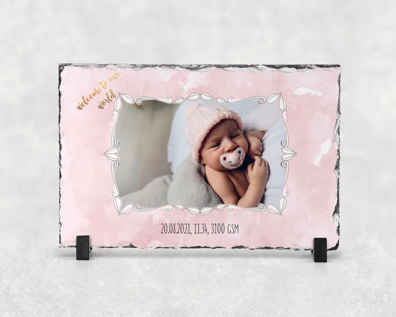 Κορνίζα πέτρινη - Welcome baby (pink) - 20ε x 30εκ.