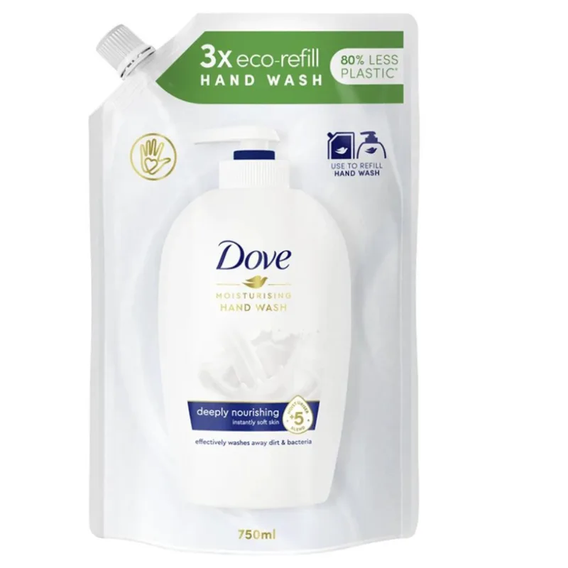 Dove Deeply Nourishing Instantly Soft Skin Moisturising Hand Wash Υγρό Κρεμοσάπουνο Ανταλλακτικό σε Σακουλάκι για Άμεση Ενυδάτωση & Προστασία  - 750ml Refill