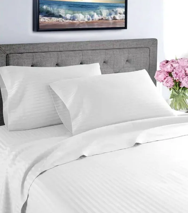 ΣΕΝΤΟΝΙΑ KING SIZE ΚΟΜΒΟΣ SATIN STRIPE ΛΕΥΚΟ ΣΕΤ 4ΤΜΧ (250X280CM)
