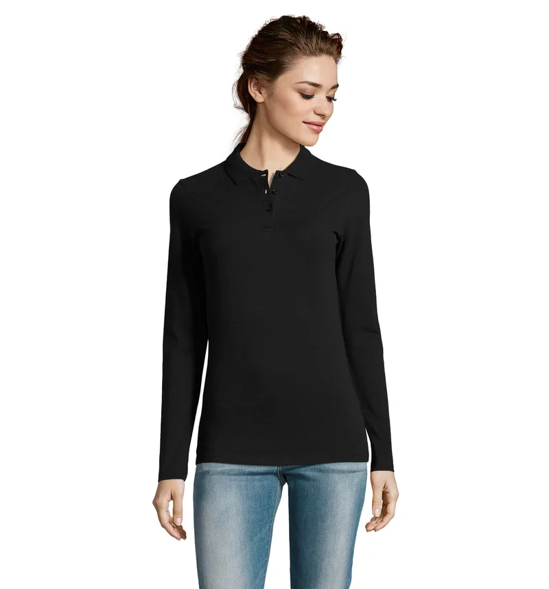 Γυναικείο μακρυμάνικο πόλο πικέ Sol's Perfect LSL Women - 02083 Black