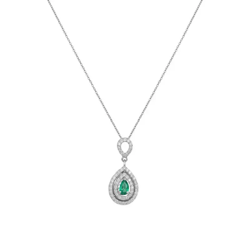 Λευκόχρυσο κολιέ ροζέτα Κ18 Brilliants and Emerald 043464 043464 Χρυσός 18 Καράτια