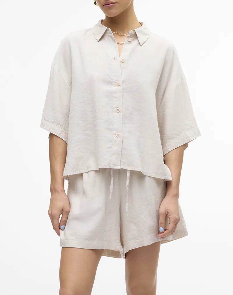 VERO MODA VMLINN 2/4 SHORT SHIRT WVN NOOS 10306820-Moonbeam OffWhite