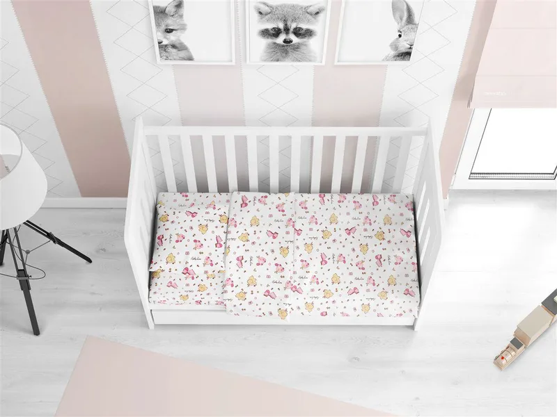 Σεντόνια Εμπριμέ Σετ 3 τεμ bebe Elephant 072 120X160 White-Ροζ 100% Cotton Flannel