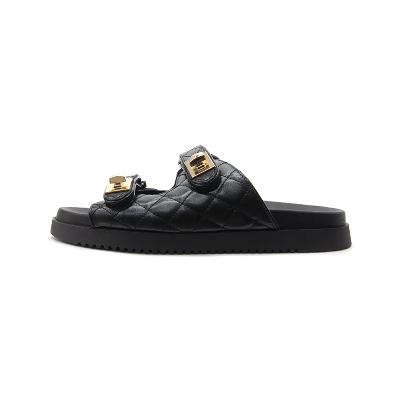 Σανδάλια χωρίς τακούνι Steve Madden SCHMONA QUILTED LEATHER FLAT SANDALS WOMEN