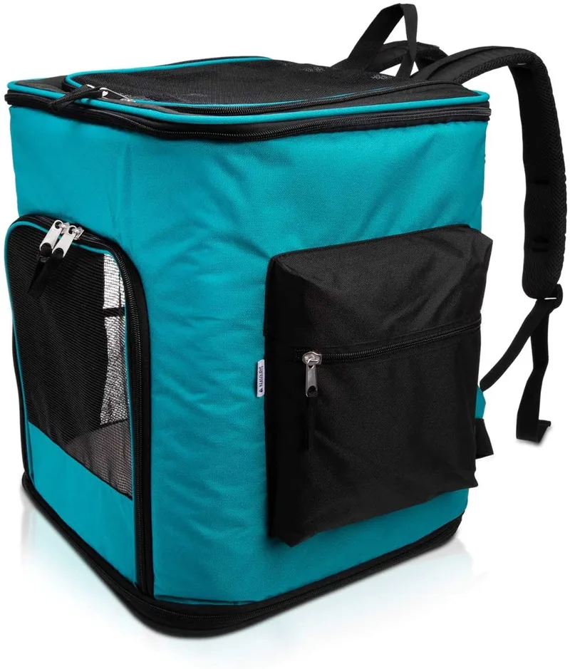 Navaris Pet Carrier Backpack - Αναδιπλούμενο Σακίδιο Μεταφοράς για Κατοικίδια Ζώα - 40 x 33 x 40 cm - Turquoise (47550.37)