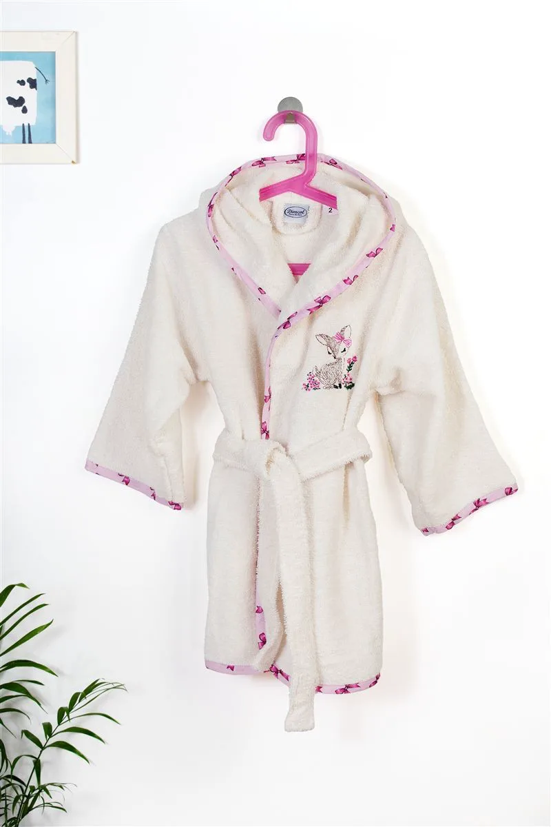 Μπουρνούζι Με Κέντημα kids Deer 198 Size: 02 Ecru-Ροζ 100% Cotton