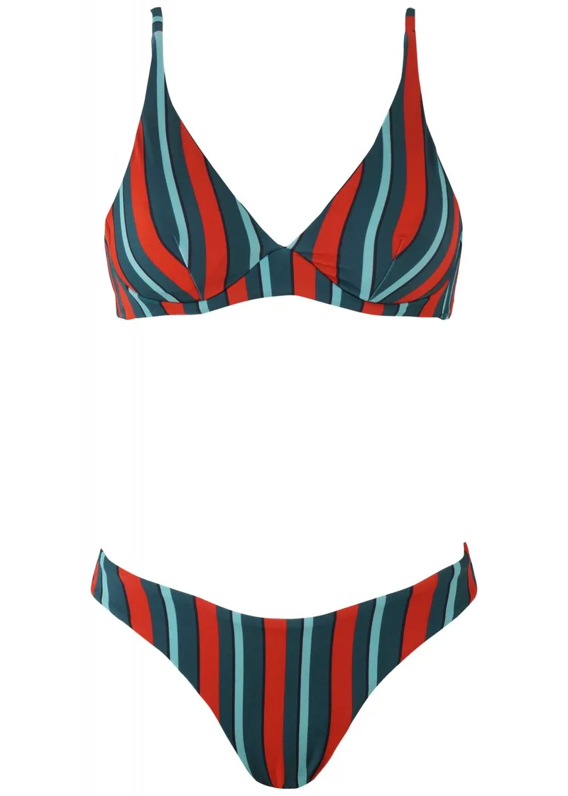 Set μαγιό ριγέ αποσπώμενη ενίσχυση bikini brazilliane.Καλύπτει Β Cup. ΠΡΑΣΙΝΟ