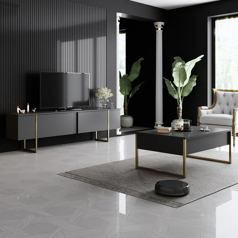 Σετ Επίπλων Σαλονιού Luxe Set - Anthracite, Χρυσό 618Bly1170 (180x47x30 cm)