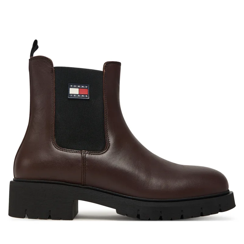 Μποτάκια με λάστιχο Tommy Jeans Tjw Chelsea Leather Boot EN0EN02825 Καφέ