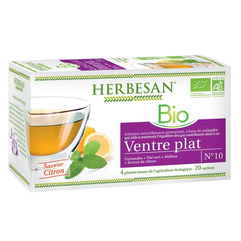 Herbesan Organic Coriander Flat Stomach Infusion Lemon Flavor 20 sachets