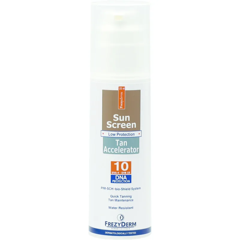 Frezyderm Sun Screen Tan Accelerator Spf10 Αντηλιακό Γαλάκτωμα Προσώπου & Σώματος, με Επιταχυντές Μαυρίσματος 150ml
