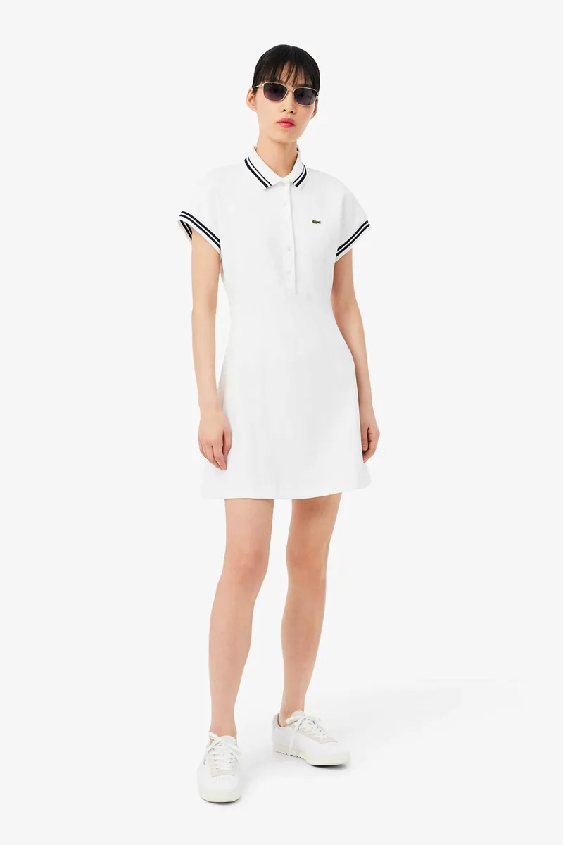 Lacoste γυναικείο mini φόρεμα πόλο πικέ με contrast trims και κεντημένο λογότυπο Slim Fit - EF9824 Λευκό