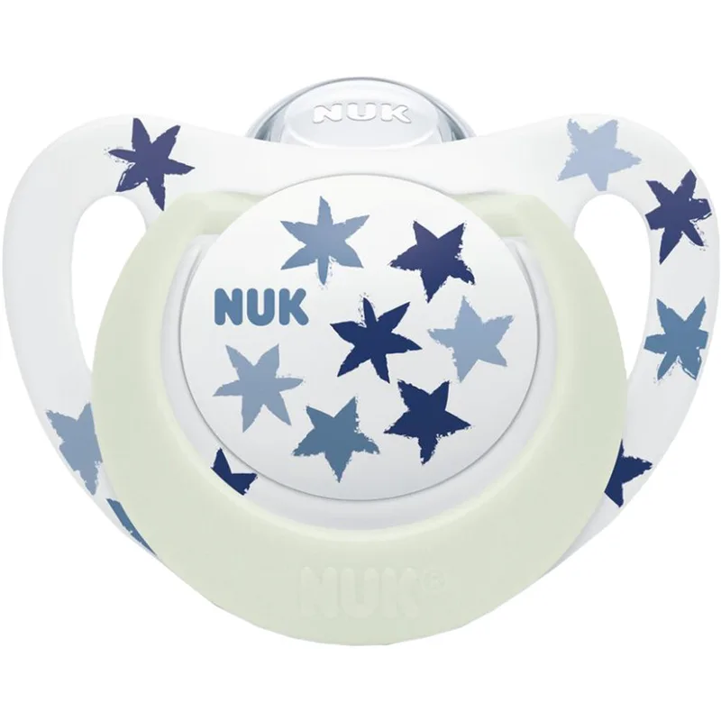 Nuk Star Night Silicone Soother 18-36m Εξαιρετικά Μαλακή Ορθοδοντική Πιπίλα Σιλικόνης που Λάμπει στο Σκοτάδι με Θήκη Μεταφοράς 1 Τεμάχιο - Μπλε