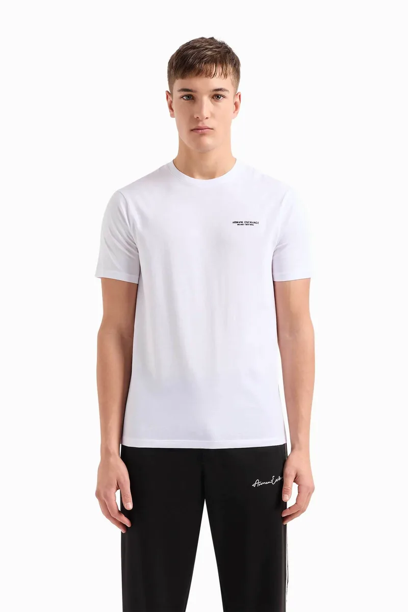 Armani Exchange ανδρικό T-shirt μονόχρωμο με logo print Regular Fit - 8NZT91Z8H4Z Λευκό