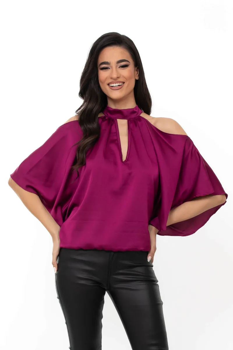ΜΠΛΟΥΖΑ ΣΑΤΕΝ OFF SHOULDER MAGENTA MAGENTA