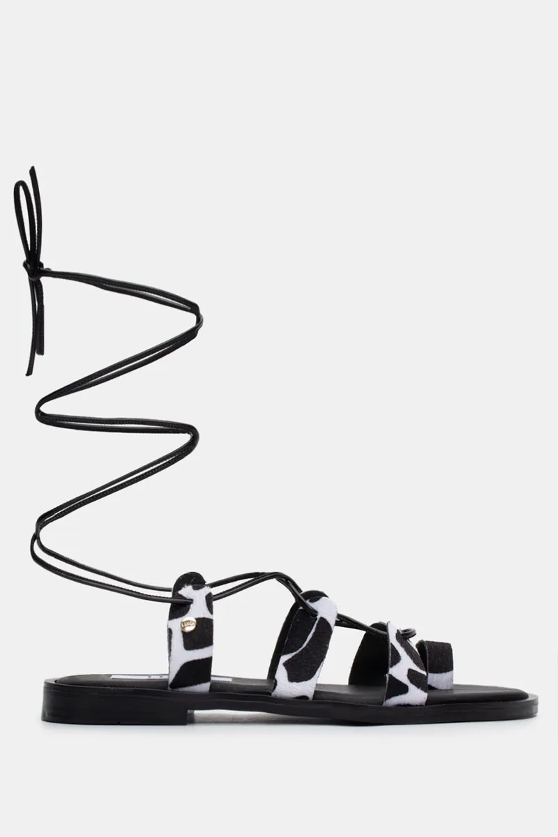 LUIGI DESIGN - Flat Σανδάλια Gladiator - Άσπρο+Μαύρο