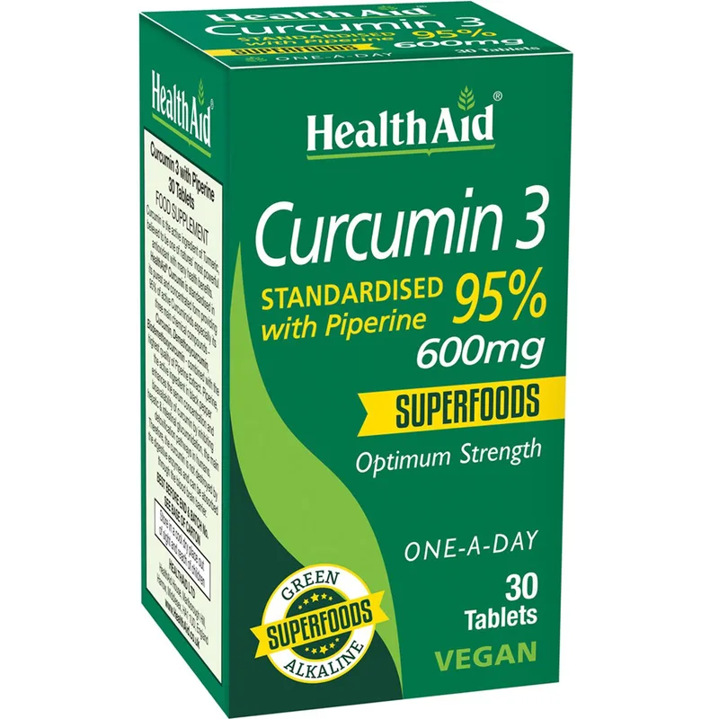 Health Aid Curcumin 3 600mg Συμπλήρωμα Διατροφής Εκχυλίσματος Κουρκουμά & Μαύρου Πιπεριού Κατά της Δυσπεψίας με Ισχυρές Αντιφλεγμονώδεις & Αντιοξειδωτικές Ιδιότητες 30tabs