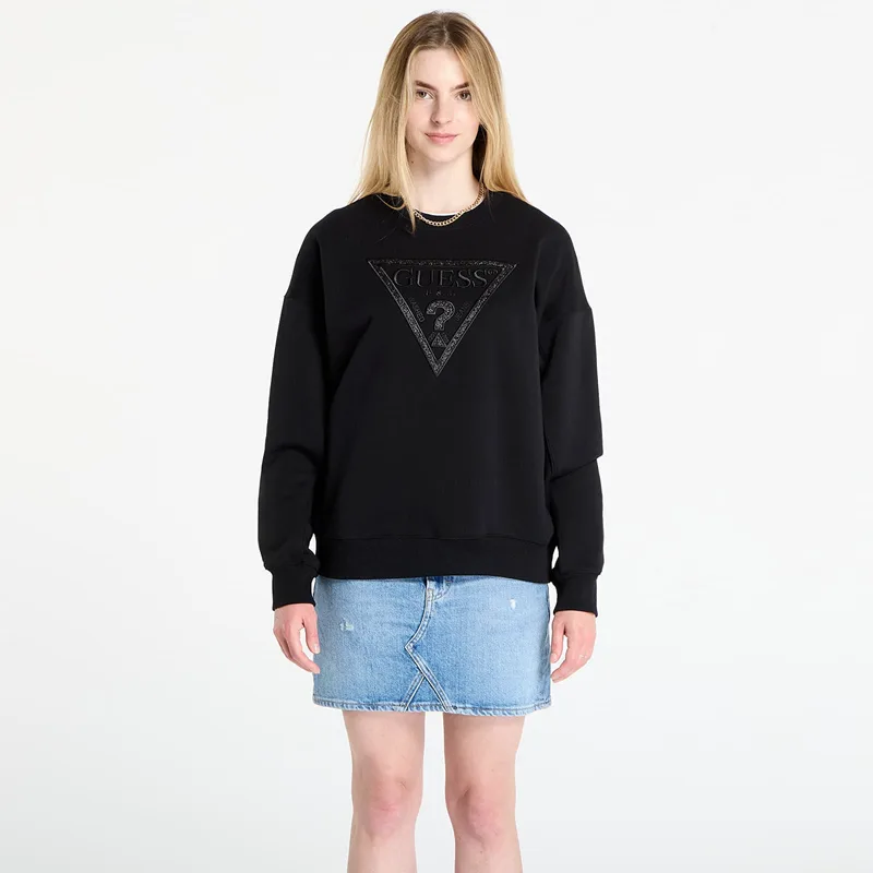 Φούτερ GUESS Ls Triangle Glitter Sweatshirt Black S