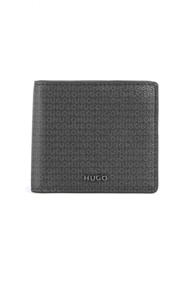 HUGO ΠΟΡΤΟΦΟΛΙ QUANTIC_N_4CC COIN M ALL OVER LOGO ΜΑΥΡΟ