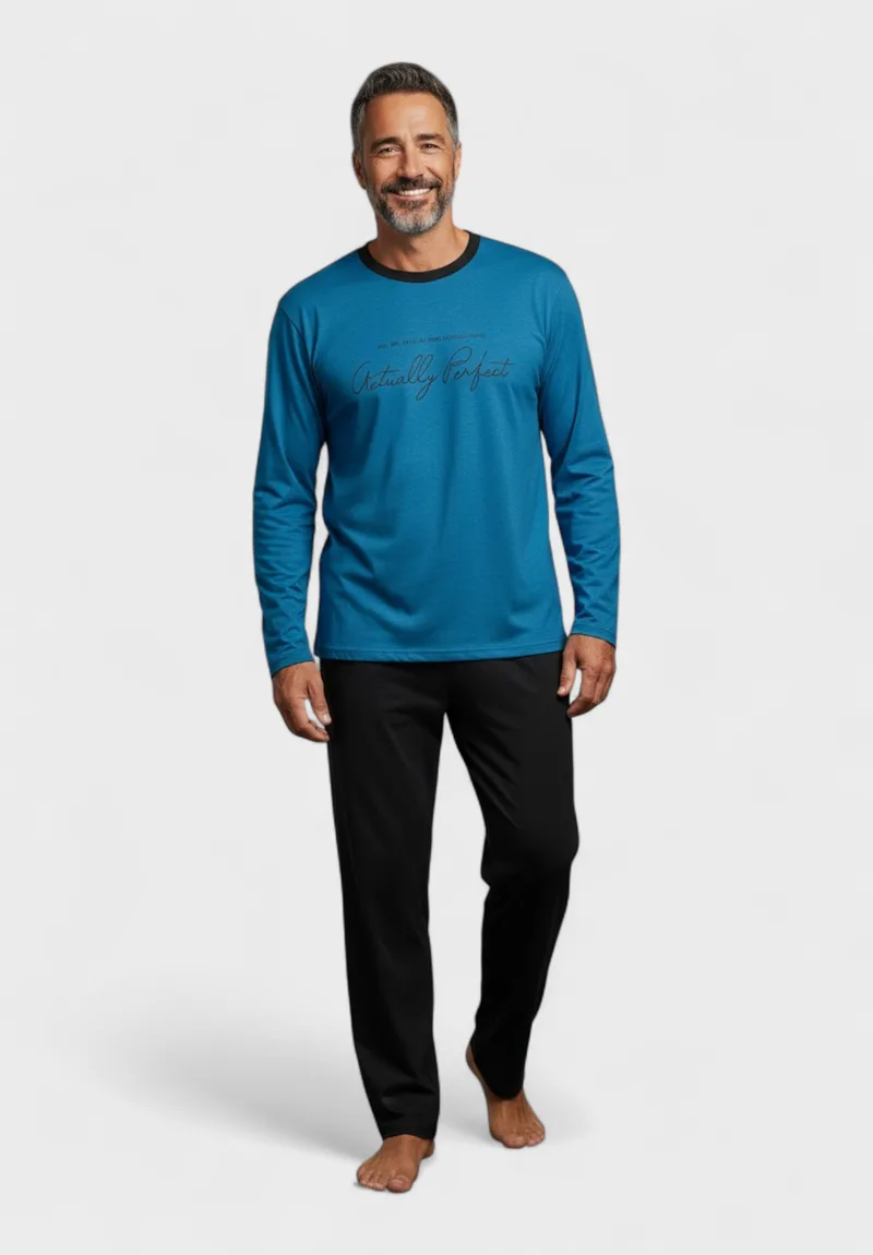 Ανδρική Βαμβακερή Πιτζάμα Interlock Collection Nightfall Blue CL2651-2-Μπλε