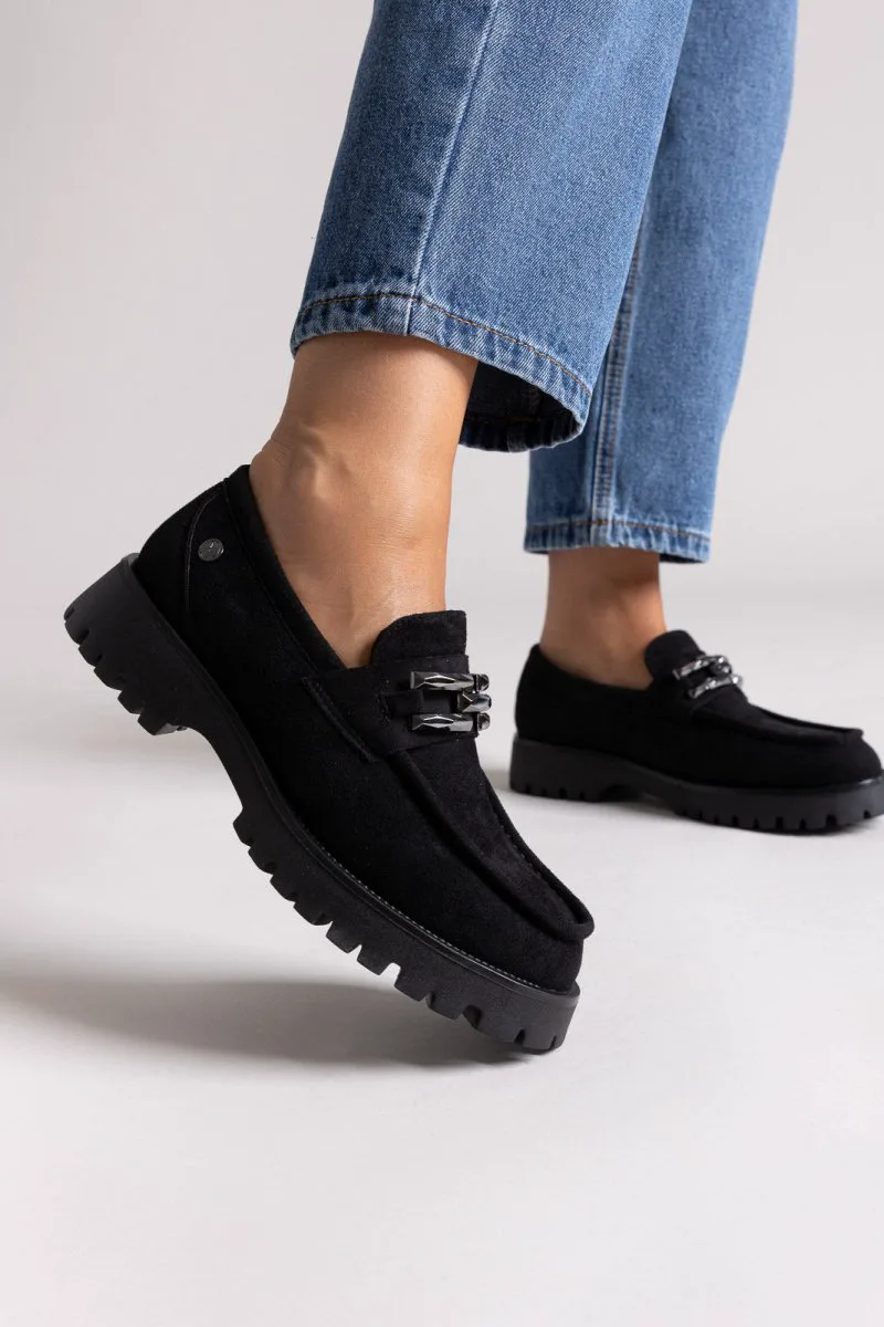 Xti Footwear Suede Flatform Loafers - 144459 - Black Suede