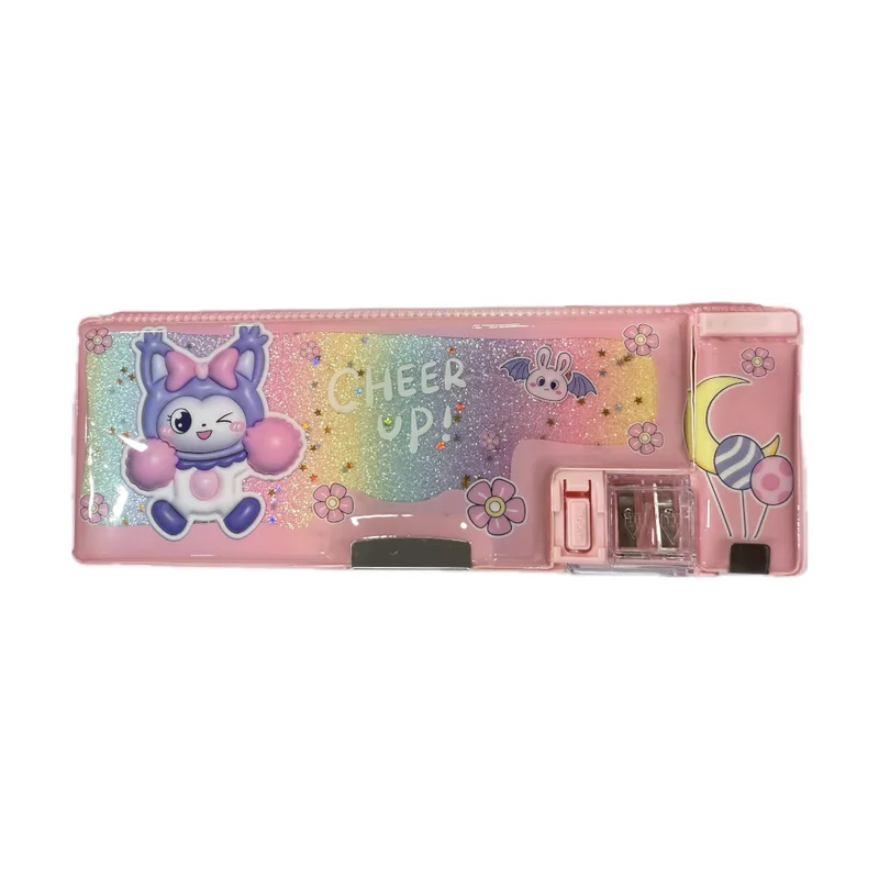Κασετίνα vintage happy day με Strass Kuromi Ροζ