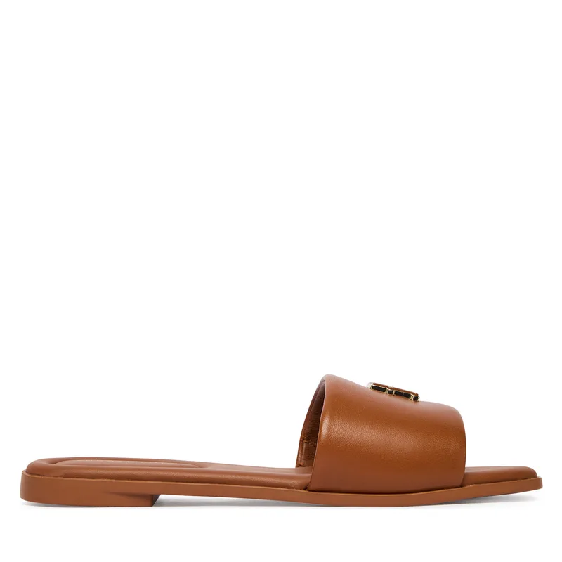 Παντόφλες Tommy Hilfiger Th Logo Hardware Leather Mule FW0FW09292 Καφέ