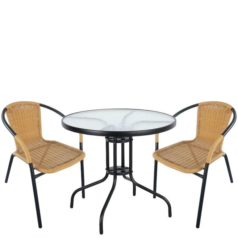 Σετ Τραπεζαρία Κήπου ArteLibre EARTH Μαύρο/Μπεζ Rattan/Γυαλί/Μέταλλο Με 2 Πολυθρόνες 14990489