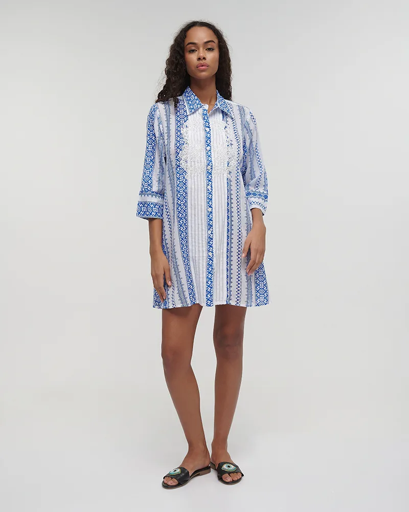 Φόρεμα BLE Σεμιζιέ Mini Με Ethnic Print & Δαντέλα