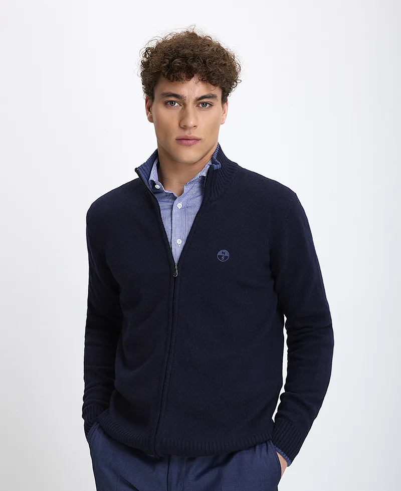 North Sails Ανδρική Ζακέτα Regular Fit Eco Cashmere με Φερμουάρ σε Σκούρο Μπλε