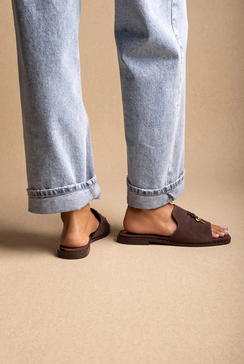 TFP Flat Sandals Square Toe - 500 - Καφέ Σουέτ