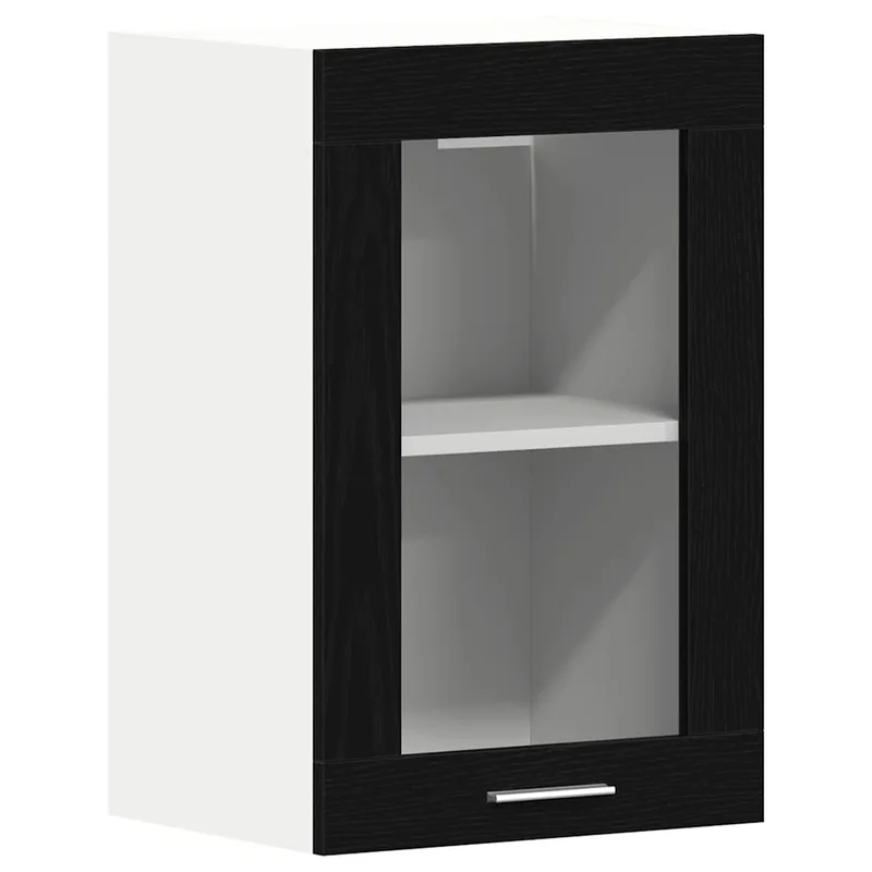 vidaXL Κρεμαστό Γυάλινο Ντουλάπι Μαύρο Δρυς 40x31x60 εκ. από Τεχνητό Ξύλο