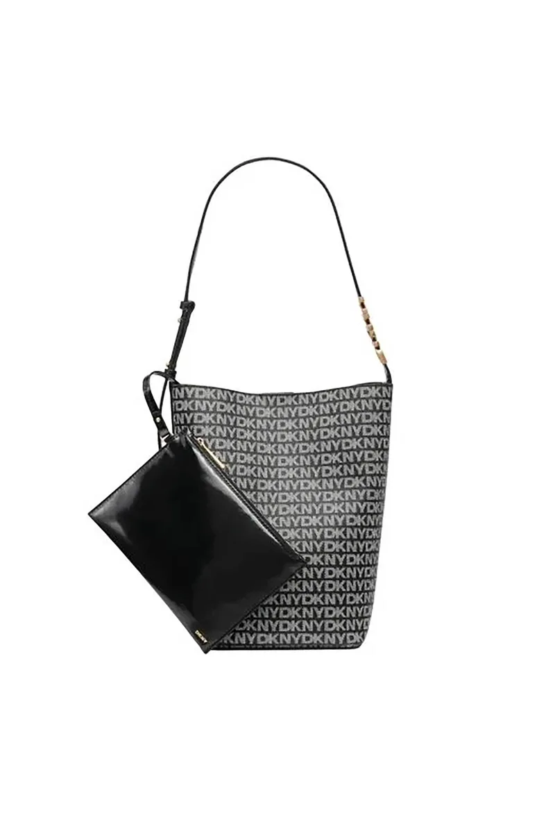 DKNY γυναικεία τσάντα bucket με all-over logo print "Avril" - R52J5J29 Ασπρόμαυρο