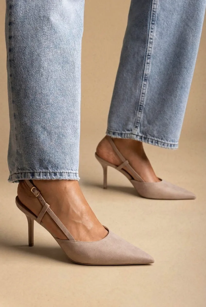 BOTEGGA 22 Μυτερές Slingback γόβες με λεπτό τακούνι - MBA202 - Μπεζ Suede