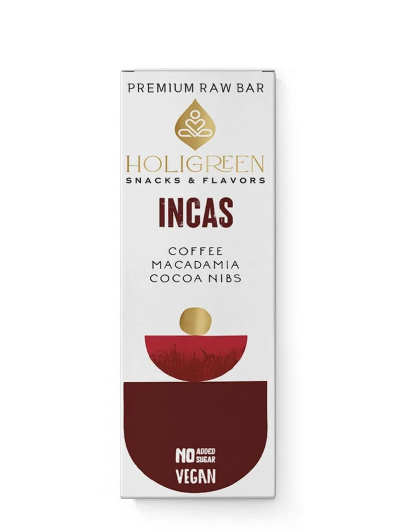 Vegan raw μπάρα με καφέ, μακαντάμια και κακάο «Incas», Θεσσαλονίκης "Holigreen " 60g>