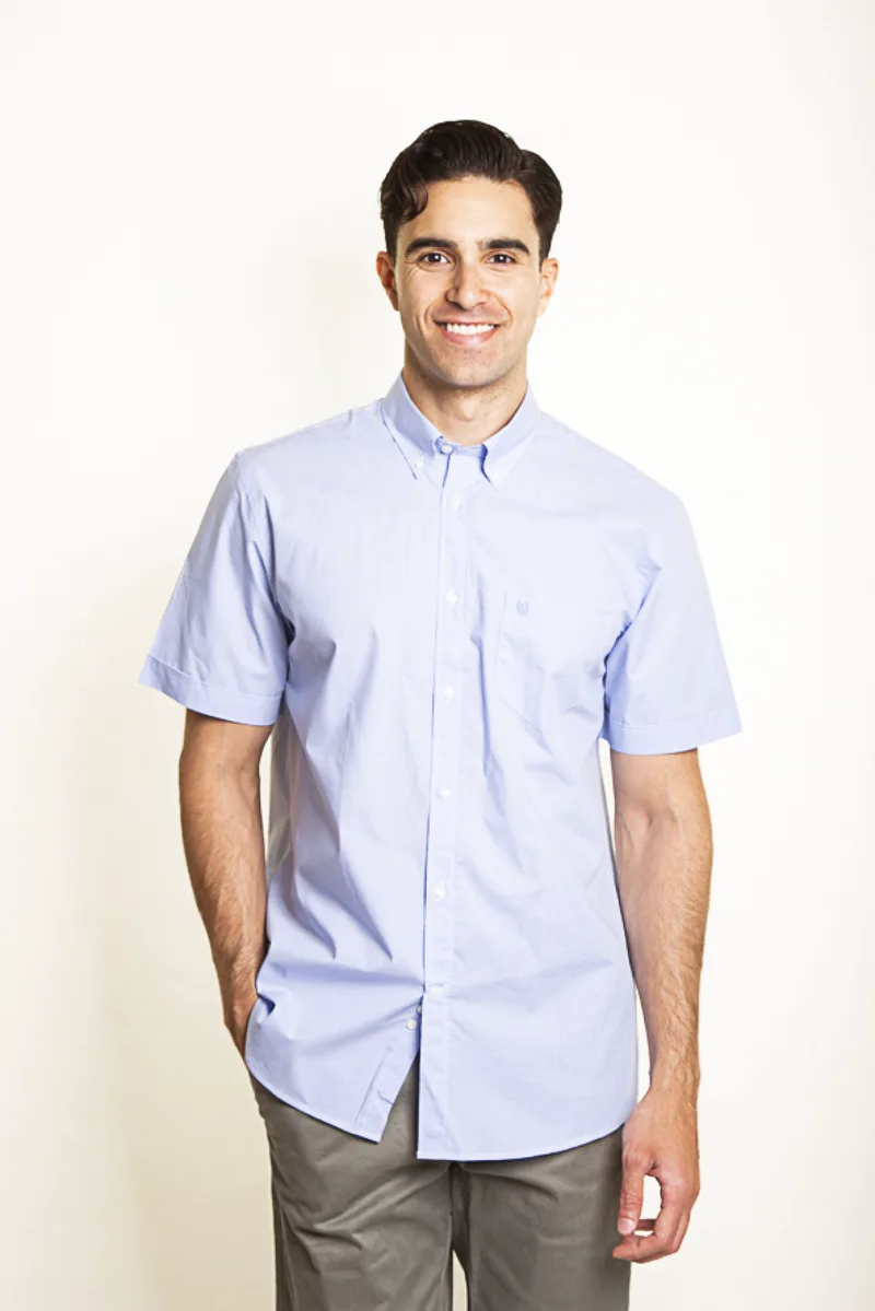The Bostonians ανδρικό πουκάμισο poplin button down με καρό σχέδιο και κεντημένο λογότυπο Regular Fit "Chester" - BAC7021 Σιελ