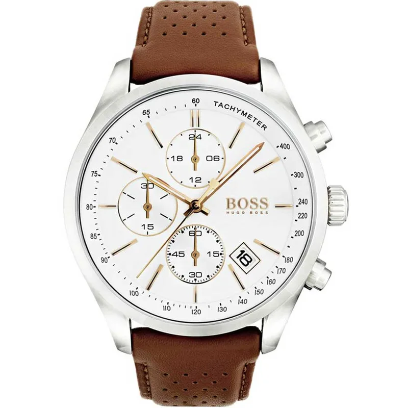 HUGO BOSS Grand Prix Brown Leather Strap 1513475