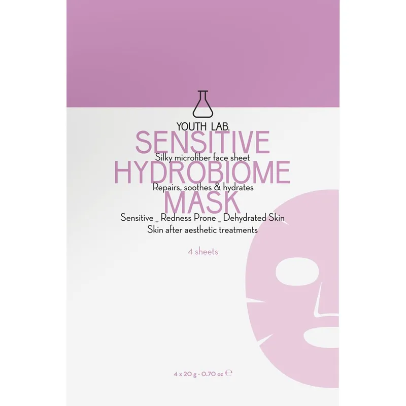 Youth Lab Sensitive Hydrobiome Mask Καταπραϋντική Υφασμάτινη Μάσκα Προσώπου για Ενυδάτωση του Ευαίσθητου Δέρματος, με Σημάδια Αφυδάτωσης & Ερεθισμού 4 Τεμάχια