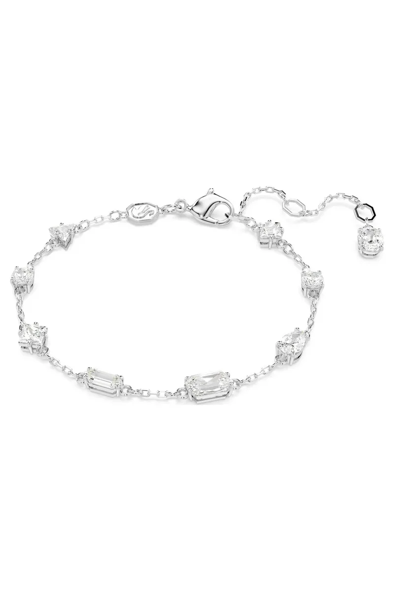 Swarovski γυναικείο βραχιόλι μικτές κοπές, σχέδιο scattered, λευκό, επιμετάλλωση ροδίου "Mesmera" - 5661530