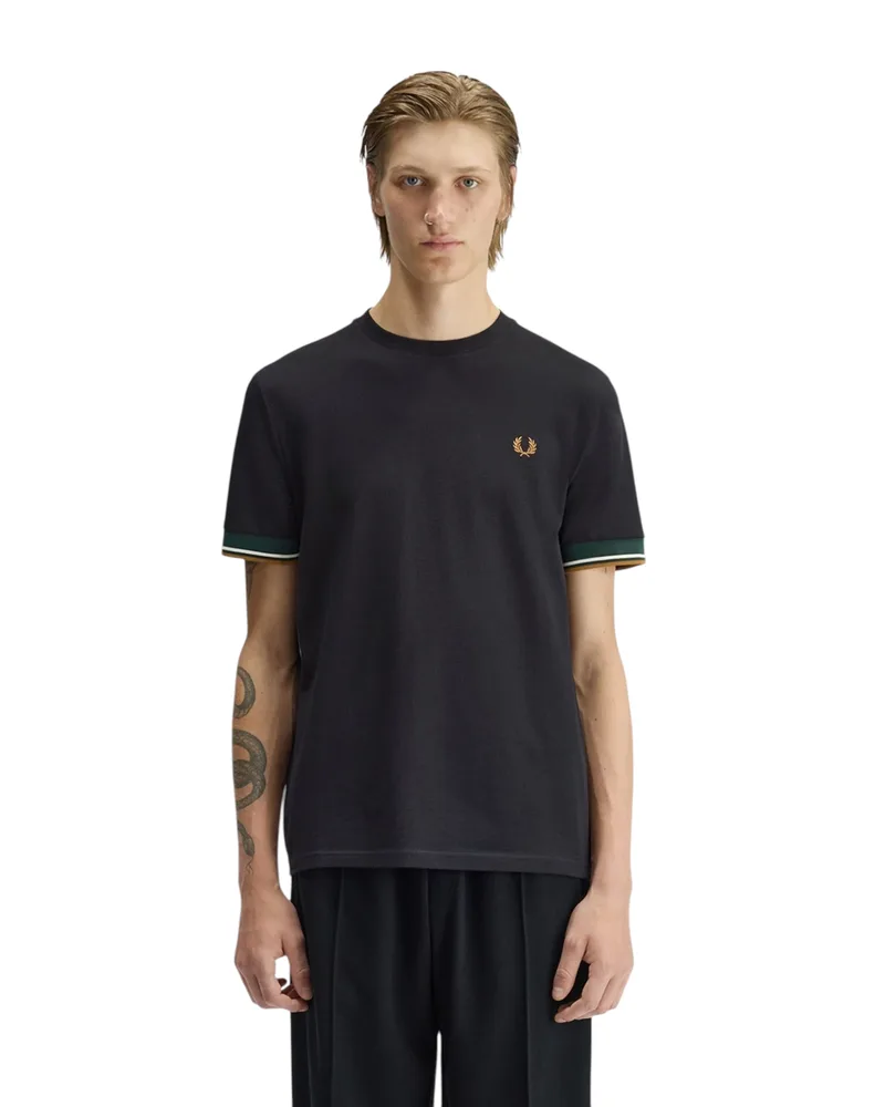 Fred Perry Ανδρικό T-shirt Twin Tipped Cuff T-Shirt M2396-102 Μαύρο