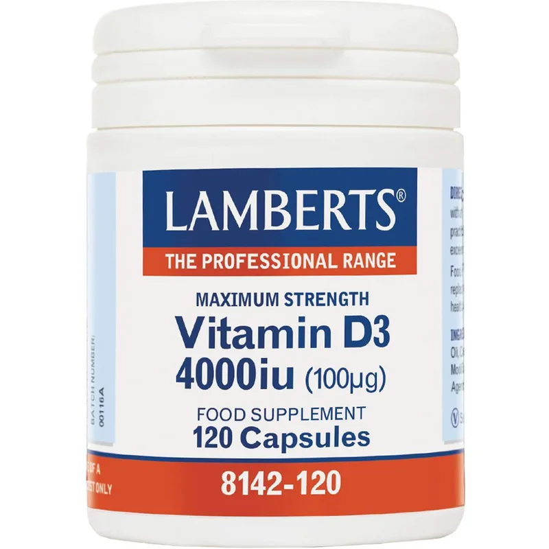 Lamberts Vitamin D3 Συμπλήρωμα Διατροφής με Βιταμίνη D3 για την Καλή Λειτουργία των Οστών, Δοντιών & Ανοσοποιητικού 4000iu, 120caps