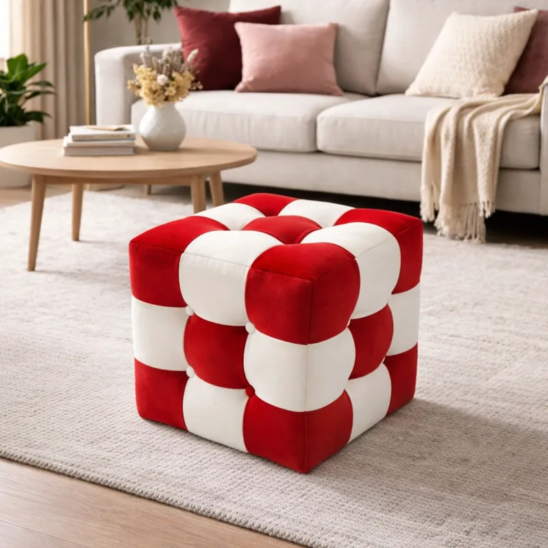Πουφ Patchwork - Red, White 606Ryl1105 (42x42x42)