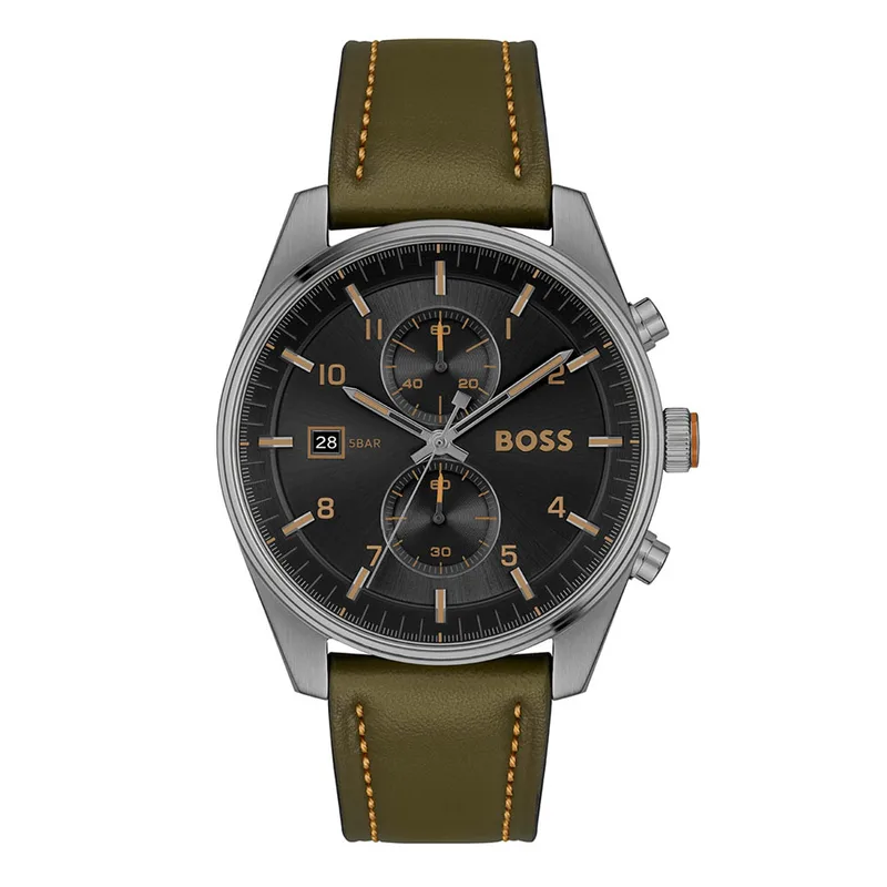 BOSS Skytraveller Chronograph Dark Green Leather Strap 1514148