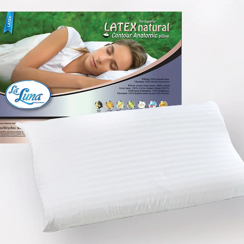 Μαξιλάρι Ύπνου 65X42/10X8 La Luna Superior Latex Contour Μαλακό/Μέτριο Λευκό